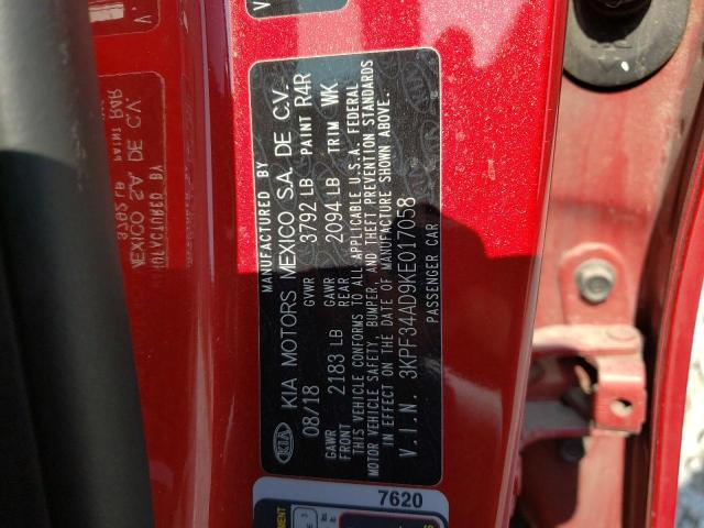 3KPF34AD9KE017058 - 2019 KIA FORTE GT LINE RED photo 12