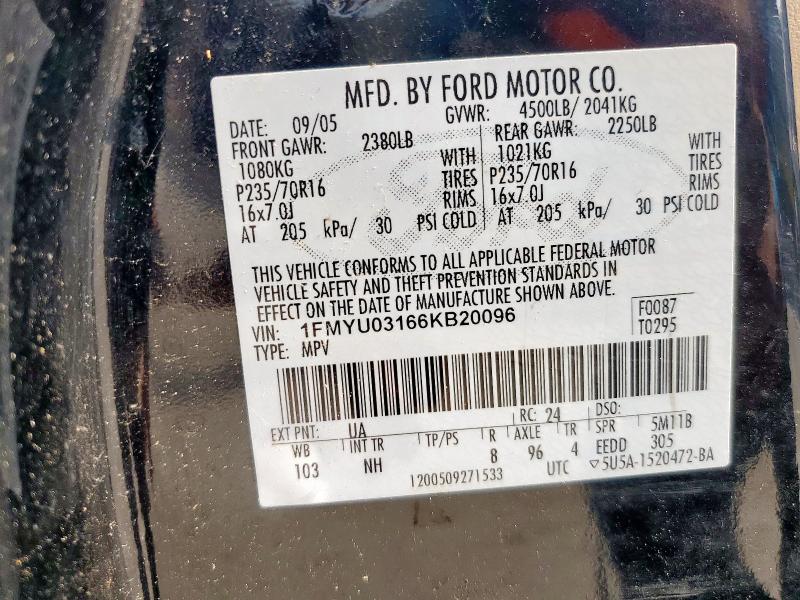 1FMYU03166KB20096 - 2006 FORD ESCAPE XLT 黑色 照片 14