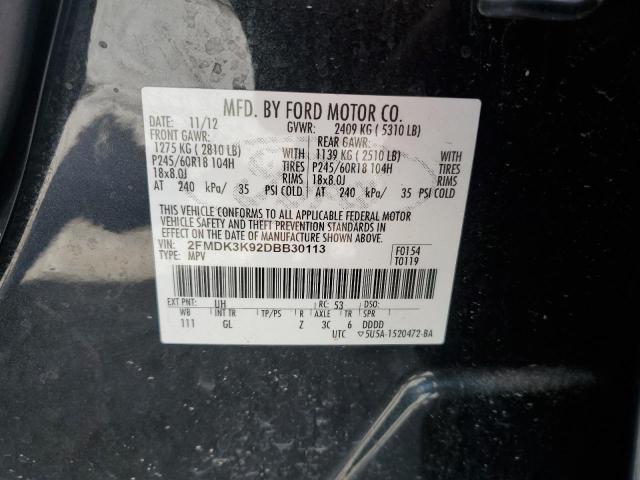 2FMDK3K92DBB30113 - 2013 FORD EDGE LIMITED BLACK photo 13