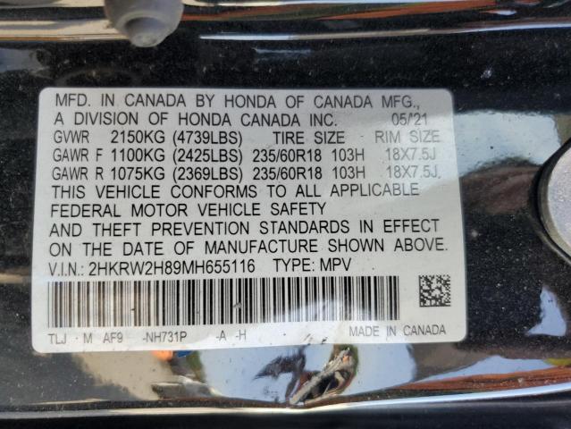 2HKRW2H89MH655116 - 2021 HONDA CR-V EXL BLACK photo 14