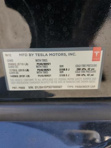 5YJSA1DP3CFS00587 - 2012 TESLA MODEL S BLACK photo 13