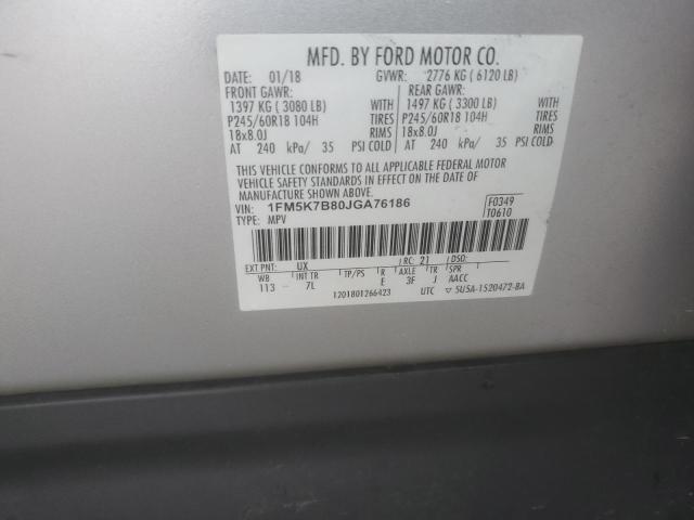 1FM5K7B80JGA76186 - 2018 FORD EXPLORER فضي صورة 13