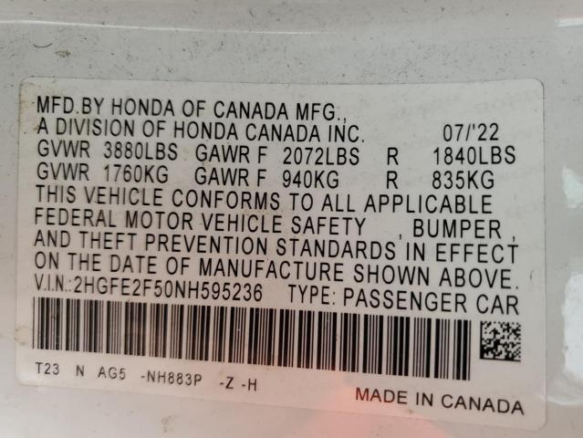 2HGFE2F50NH595236 - 2022 HONDA CIVIC SPORT 白色 照片 13