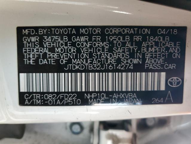 JTDKDTB32J1614274 - 2018 TOYOTA PRIUS C WHITE photo 13