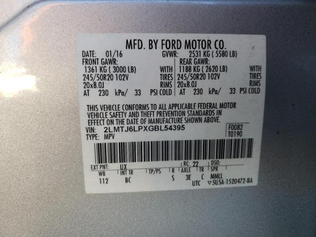 2LMTJ6LPXGBL54395 - 2016 LINCOLN MKX RESERVE فضي صورة 10