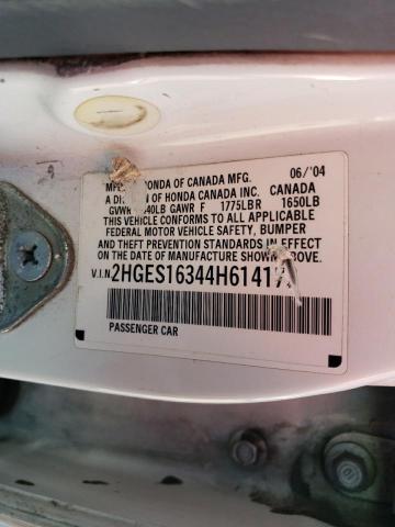 2HGES16344H614172 - 2004 HONDA CIVIC DX VP WHITE photo 12