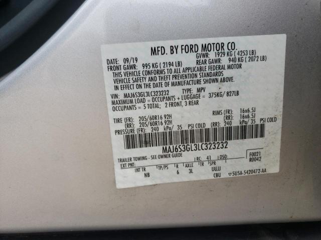 MAJ6S3GL3LC323232 - 2020 FORD ECOSPORT SE SILVER photo 14