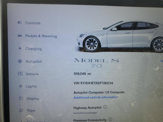 5YJSA1E13GF136034 - 2016 TESLA MODEL S WHITE photo 9