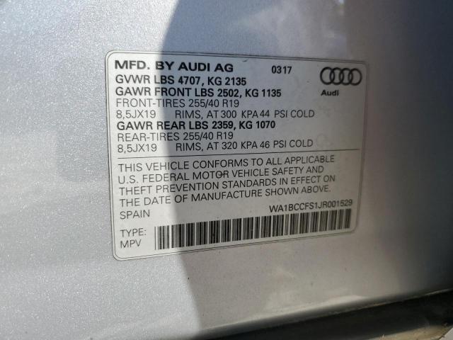 WA1BCCFS1JR001529 - 2018 AUDI Q3 PREMIUM SILVER photo 13