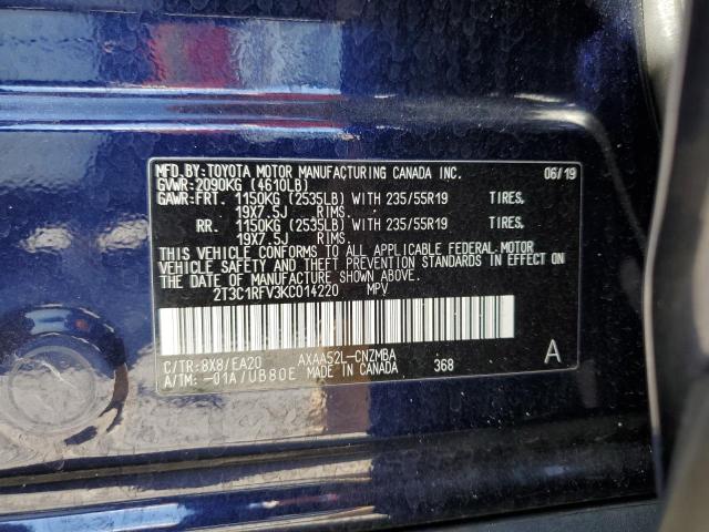 2T3C1RFV3KC014220 - 2019 TOYOTA RAV4 XLE PREMIUM BLUE photo 12