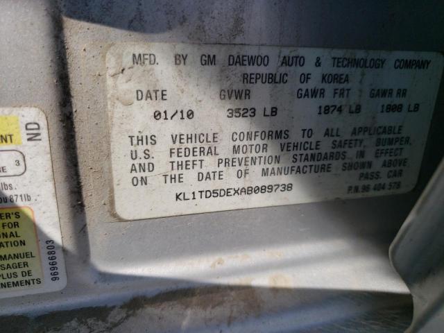 KL1TD5DEXAB089738 - 2010 CHEVROLET AVEO LS 银色 照片 12