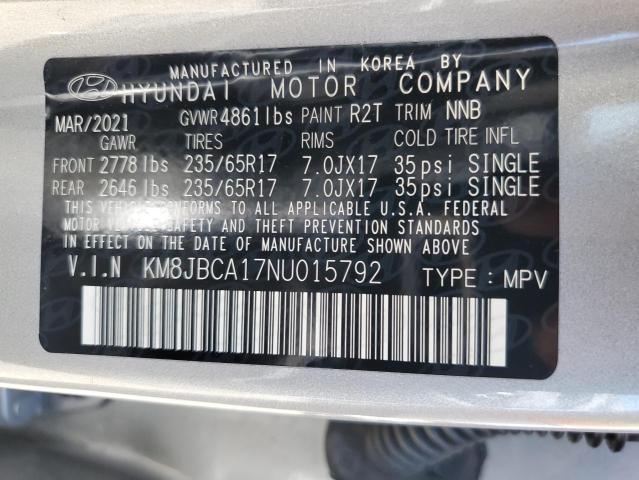 KM8JBCA17NU015792 - 2022 HYUNDAI TUCSON BLUE SILVER photo 12