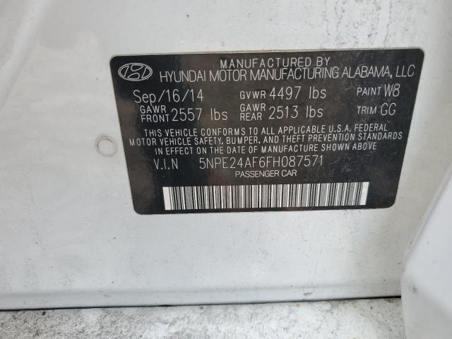 5NPE24AF6FH087571 - 2015 HYUNDAI SONATA SE WHITE photo 12