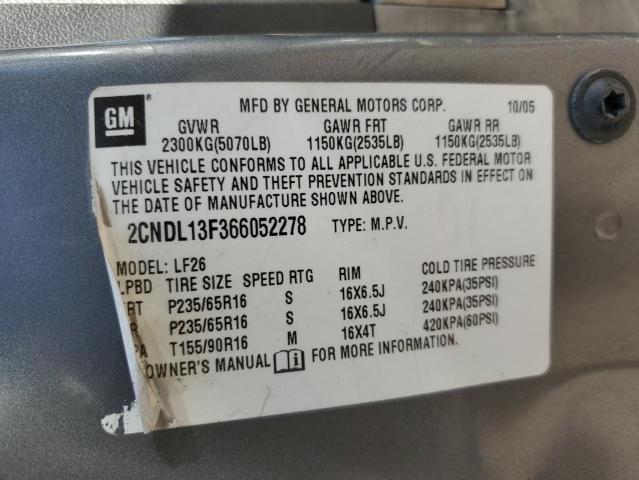 2CNDL13F366052278 - 2006 CHEVROLET EQUINOX LS GRAY photo 12