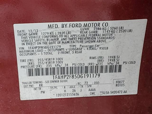 1FAHP2F85DG191179 - 2013 FORD TAURUS LIMITED RED photo 12