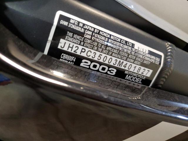 JH2PC35003M401827 - 2003 HONDA CBR600 F4 GRAY photo 10