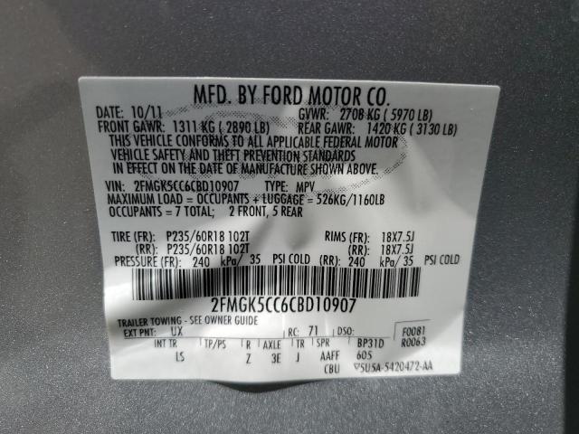 2FMGK5CC6CBD10907 - 2012 FORD FLEX SEL SILVER photo 13