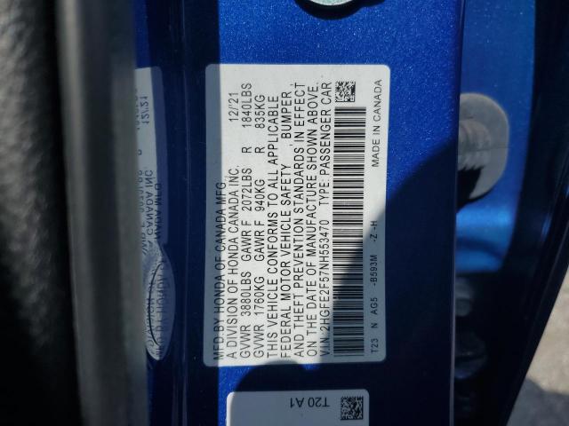 2HGFE2F57NH553470 - 2022 HONDA CIVIC SPORT 蓝色 照片 13