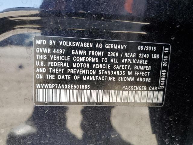 WVWBP7AN3GE501565 - 2016 VOLKSWAGEN CC BASE BLACK photo 12