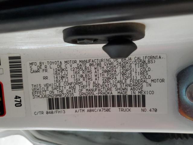 3TMJU62N29M072235 - 2009 TOYOTA TACOMA DOUBLE CAB PRERUNNER WHITE photo 12