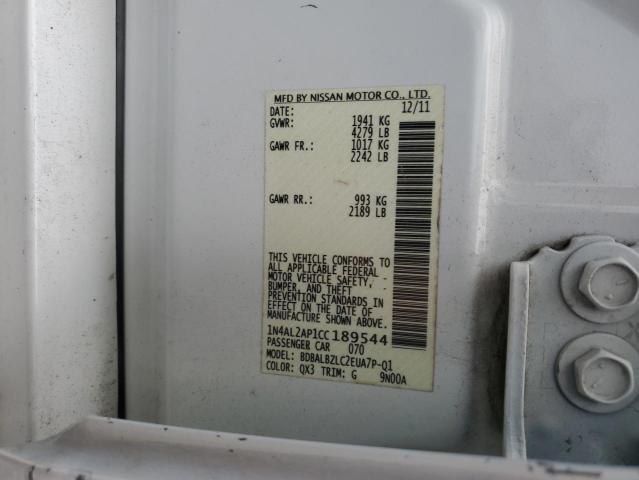 1N4AL2AP1CC189544 - 2012 NISSAN ALTIMA BASE 白色 照片 12