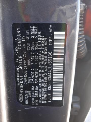 KM8J33A44JU769136 - 2018 HYUNDAI TUCSON SEL GRAY photo 12