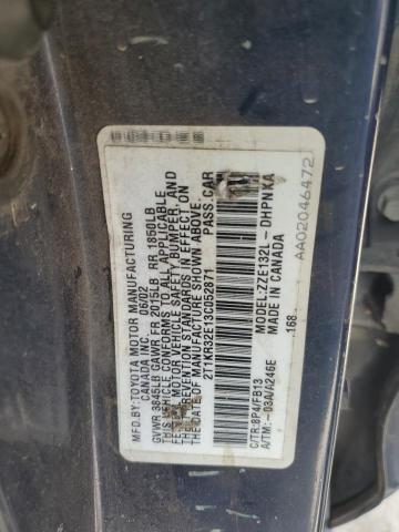 2T1KR32E13C052871 - 2003 TOYOTA COROLLA MA XR BLUE photo 13