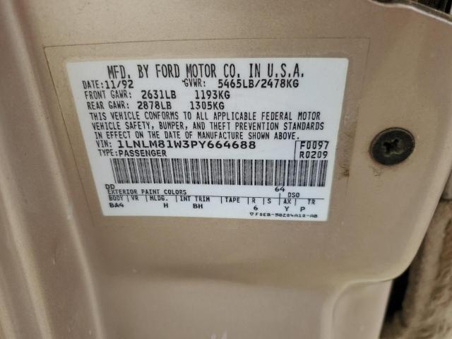 1LNLM81W3PY664688 - 1993 LINCOLN TOWN CAR EXECUTIVE TAN photo 12