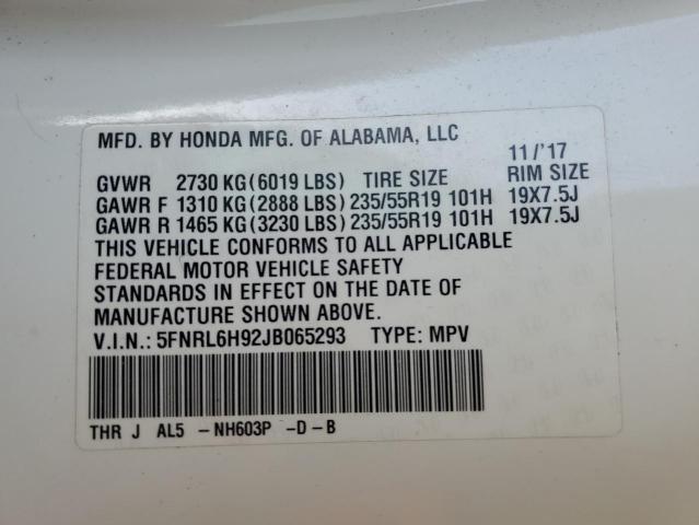 5FNRL6H92JB065293 - 2018 HONDA ODYSSEY ELITE Blanco foto 13
