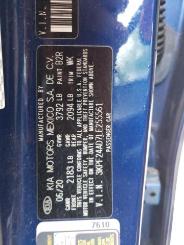 3KPF24AD7LE255561 - 2020 KIA FORTE FE BLUE photo 12