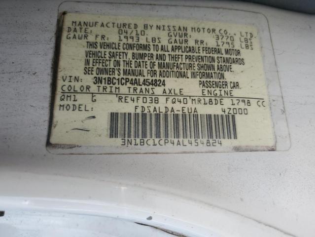 3N1BC1CP4AL454824 - 2010 NISSAN VERSA S WHITE photo 12