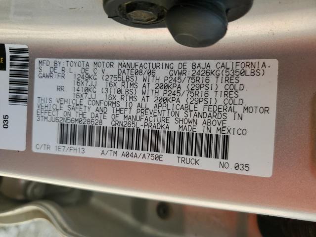 3TMJU62N56M028628 - 2006 TOYOTA TACOMA DOUBLE CAB PRERUNNER SILVER photo 12