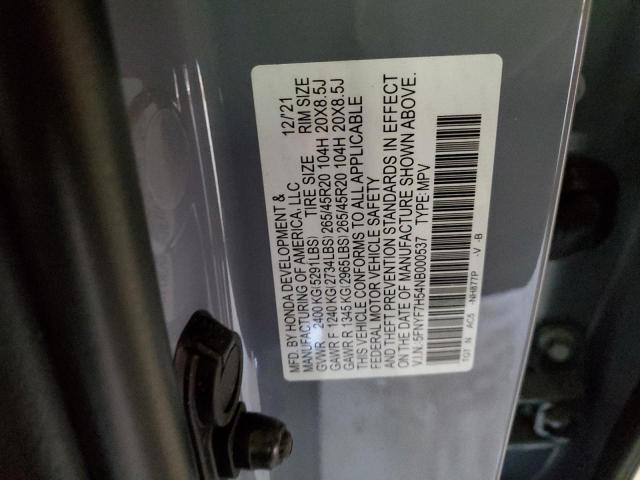 5FNYF7H54NB000537 - 2022 HONDA PASSPORT EXL GRAY photo 10