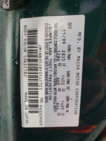 JM1NB3538Y0141723 - 2000 MAZDA MX-5 MIATA BASE GREEN photo 12