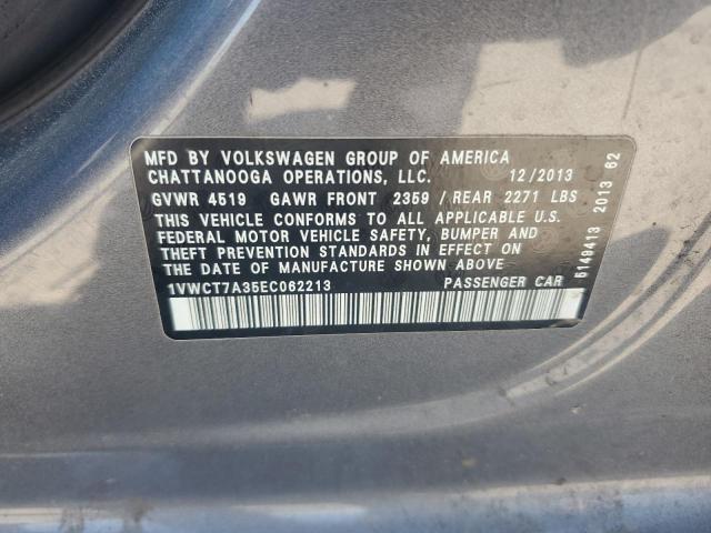 1VWCT7A35EC062213 - 2014 VOLKSWAGEN PASSAT SEL Gris foto 12