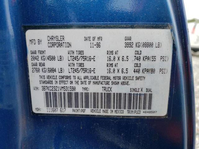 3B7KC23Z1VM531590 - 1997 DODGE RAM 2500 BLUE photo 12