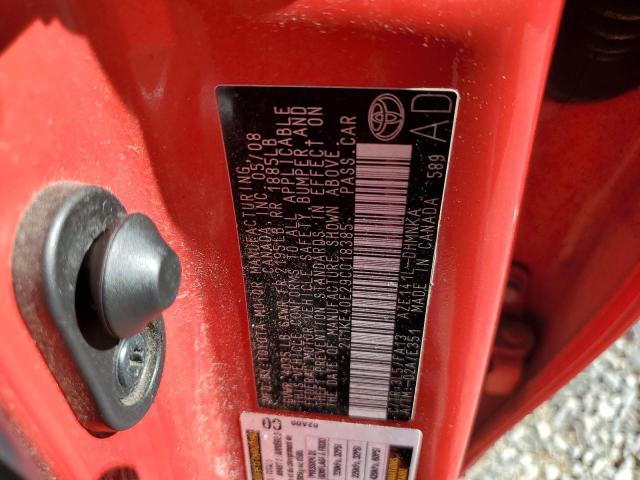 2T1KE40E29C018385 - 2009 TOYOTA COROLLA MA S RED photo 12