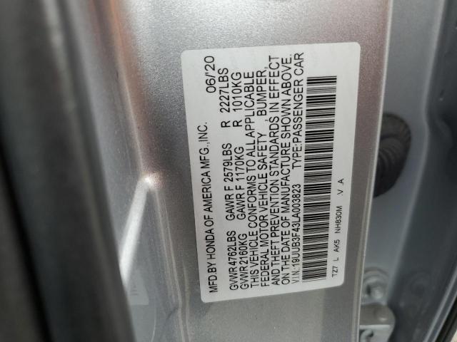 19UUB3F43LA003823 - 2020 ACURA TLX TECHNOLOGY ვერცხლისფერი ფოტო 12