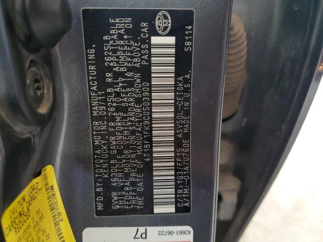 4T1BF1FK9CU503900 - 2012 TOYOTA CAMRY BASE GRAY photo 12