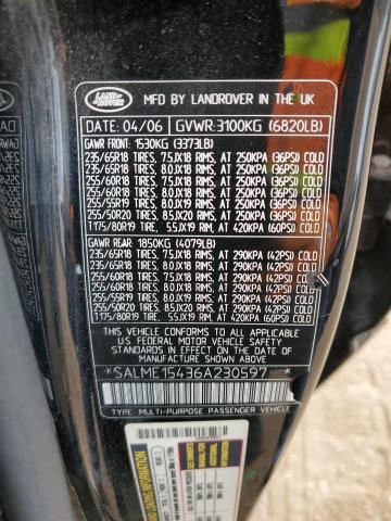 SALME15436A230597 - 2006 LAND ROVER RANGE ROVE HSE BLACK photo 13