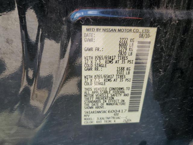 5N1AR1NN5BC600417 - 2011 NISSAN PATHFINDER S Negro foto 13