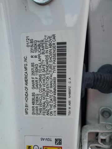 19UUB5F49MA009459 - 2021 ACURA TLX TECHNOLOGY WHITE photo 12