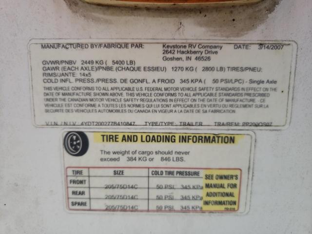 4YDT200277B410847 - 2007 KEYSTONE PASSPORT WHITE photo 10