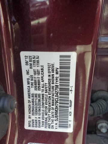 5J6RM3H79CL042758 - 2012 HONDA CR-V EXL BURGUNDY photo 13