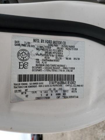 1FAFP56U86A185002 - 2006 FORD TAURUS SEL WHITE photo 12