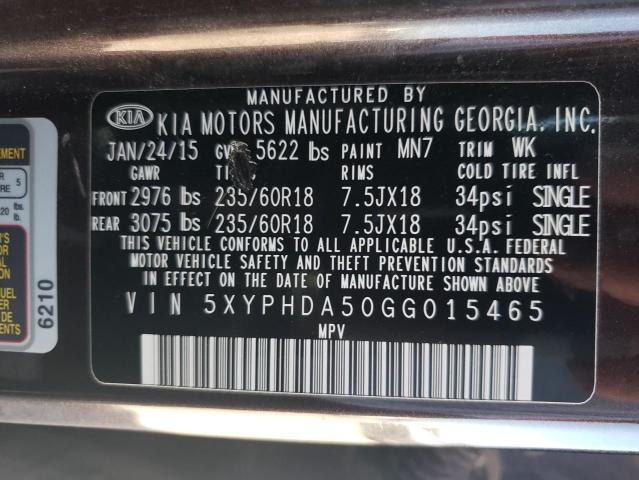 5XYPHDA50GG015465 - 2016 KIA SORENTO EX BLACK photo 13