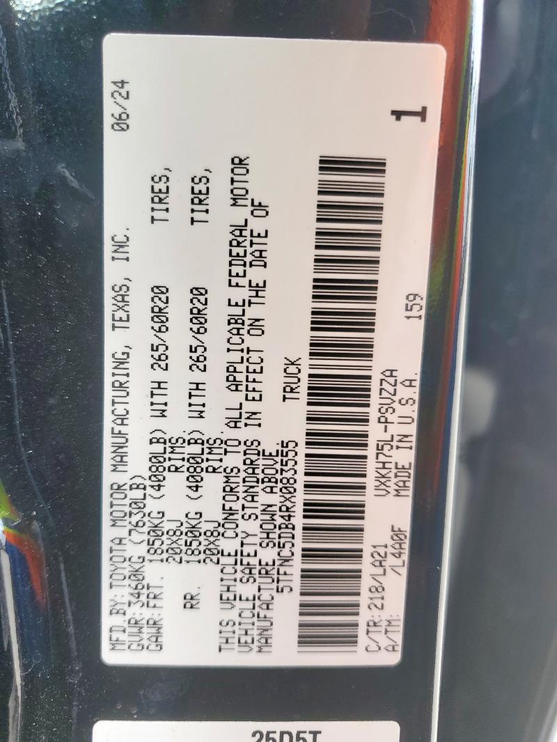 5TFNC5DB4RX083555 - 2024 TOYOTA TUNDRA CREWMAX PLATINUM أسود صورة 12