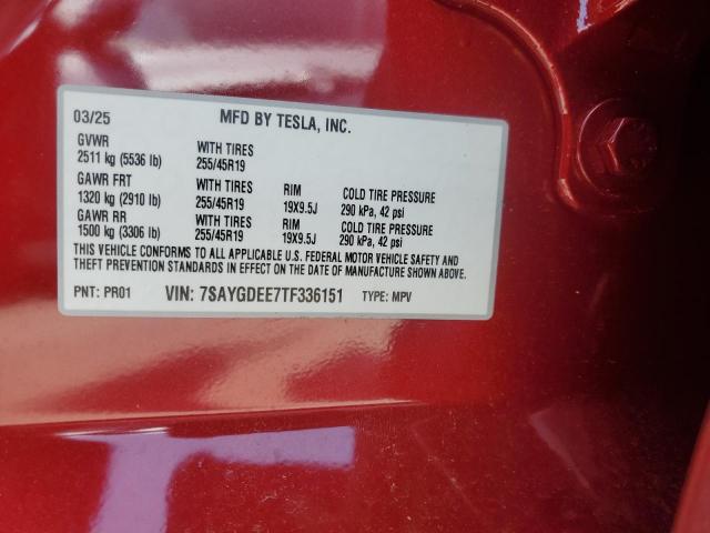 7SAYGDEE7TF336151 - 2026 TESLA MODEL Y RED photo 14