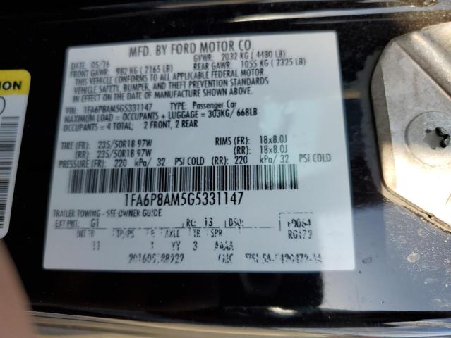 1FA6P8AM5G5331147 - 2016 FORD MUSTANG BLACK photo 12