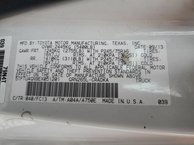 5TFTU4GN9EX051201 - 2014 TOYOTA TACOMA PRERUNNER ACCESS CAB WHITE photo 12